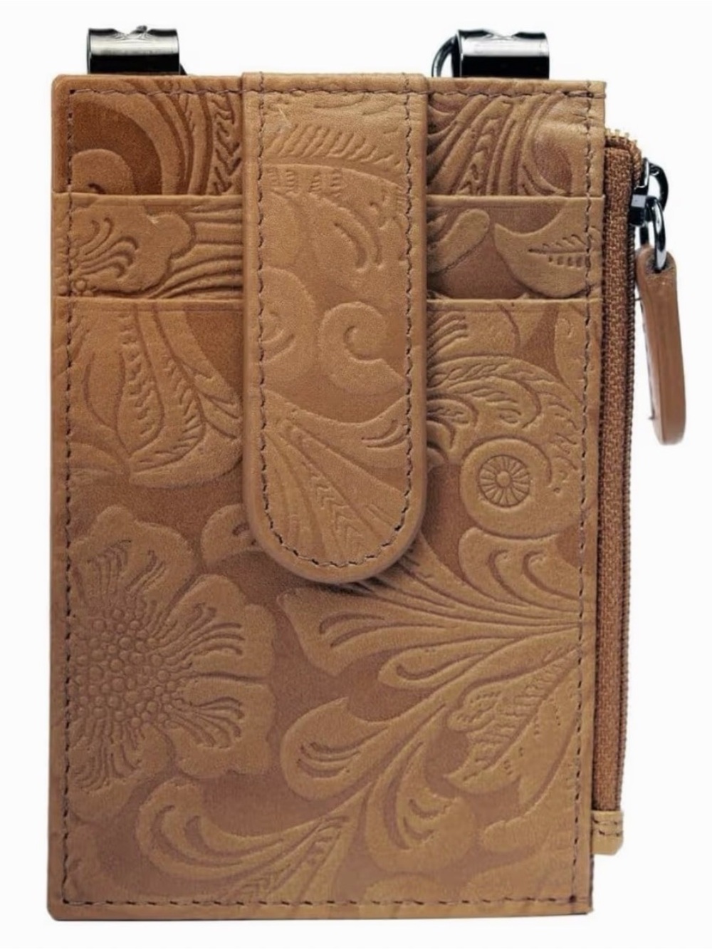 NWOT RFID Boot Wallet Women's Tan Embossed Leather Card Holder Wallet